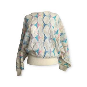 Vintage 80's Pastel Marie Kim Acrylic Crochet Knit Sweater L